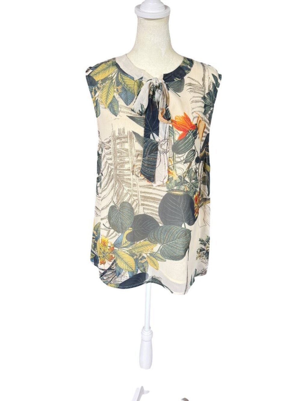 Spade & Heart cream colored floral and leaf pattern sheer sleeveless tank top L